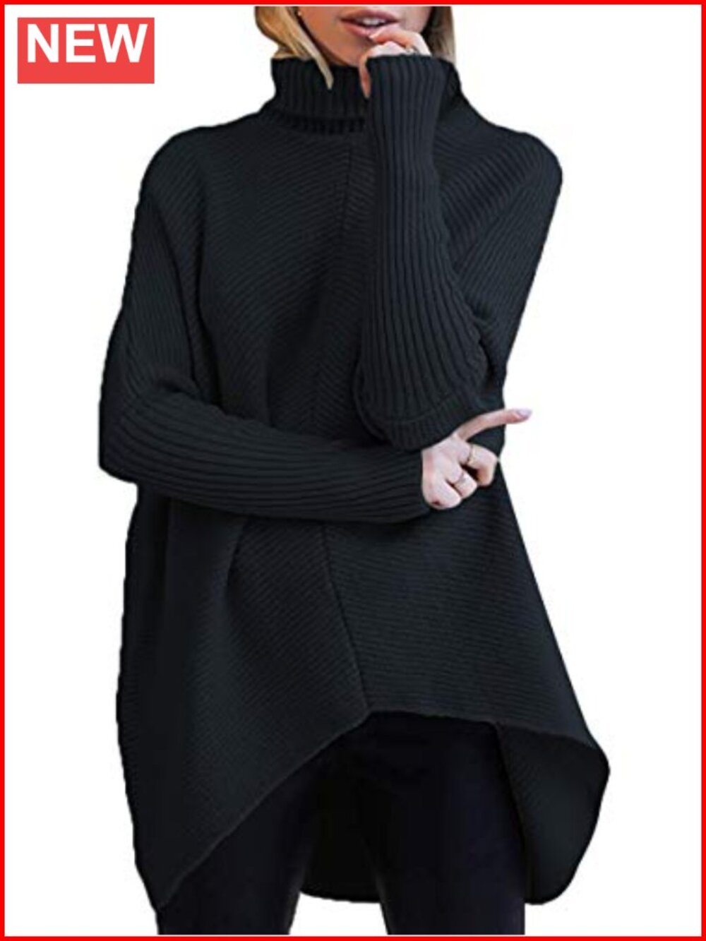 Oversized Turtleneck Sweater Batwing Sleeve Tunic Pullover